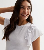 New Look White Fine Knit Double Frill Sleeve T-Shirt